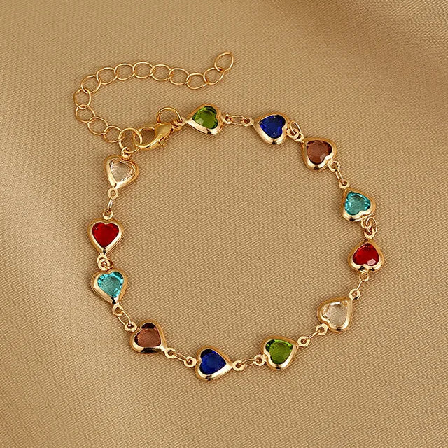 Bracelet coeurs émaillés or et multicolore