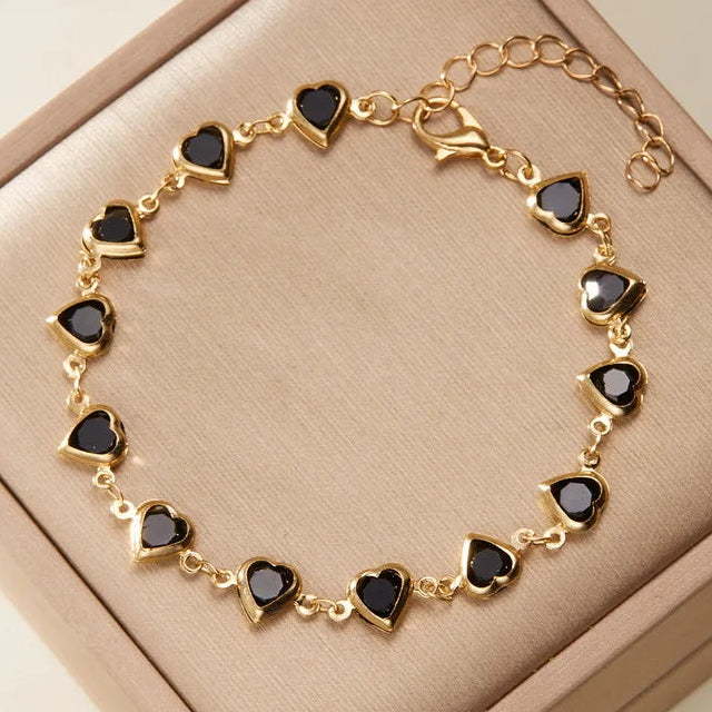 Bracelet coeurs émaillés or et noir