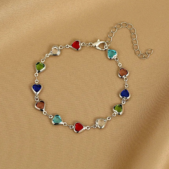 Bracelet coeurs émaillés argent et multicolore