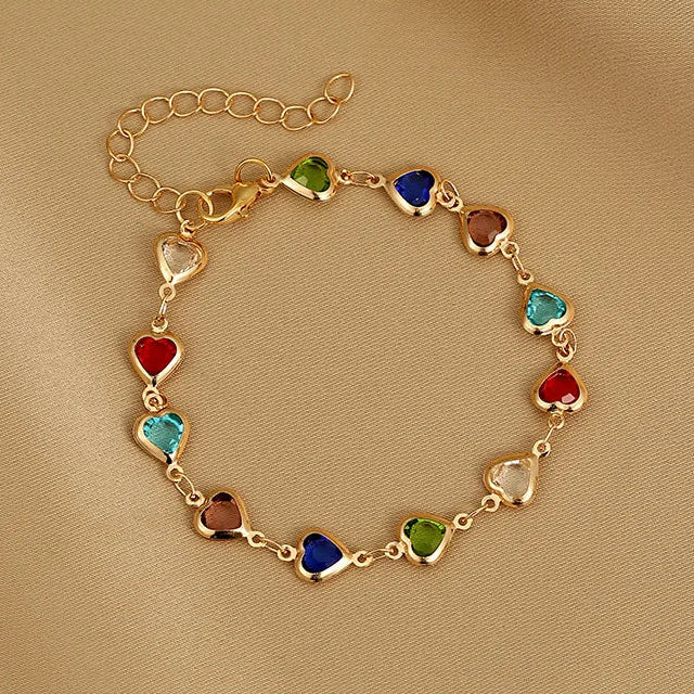 Bracelet coeurs émaillés or et multicolore