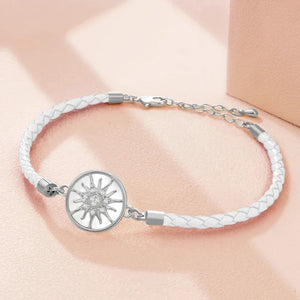 Bracelet Compas en Cuir Boussole Rose des Vents blanc argent