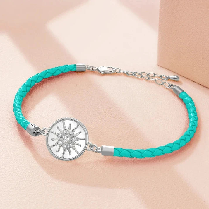 Bracelet Compas en Cuir Boussole Rose des Vents turquoise argent