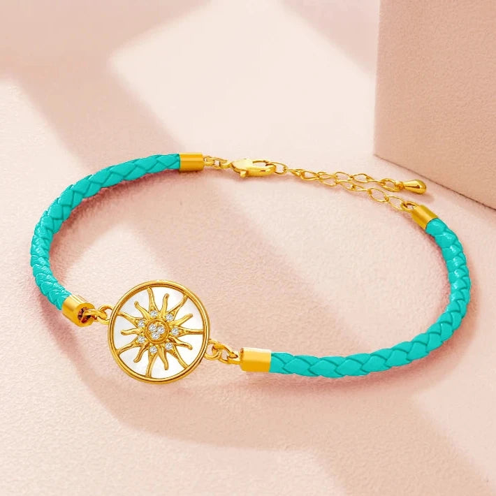 Bracelet Compas en Cuir Boussole Rose des Vents turquoise or