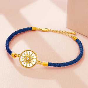 Bracelet Compas en Cuir Boussole Rose des Vents  bleu nuit or