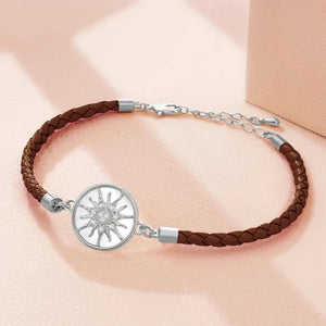 Bracelet Compas en Cuir Boussole Rose des Vents  marron argent