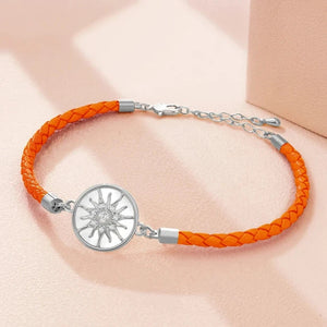 Bracelet Compas en Cuir Boussole Rose des Vents orange argent