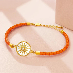 Bracelet Compas en Cuir Boussole Rose des Vents orange or