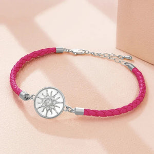 Bracelet Compas en Cuir Boussole Rose des Vents fuchsia argent