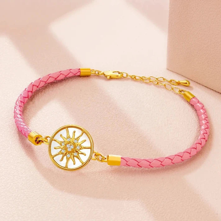 Bracelet Compas en Cuir Boussole Rose des Vents rose or
