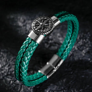 Bracelet Compas Homme Cuir Boussole Rose des Vents vert