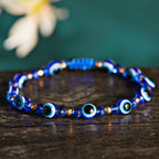 Pulseira de cordão com múltiplas contas olho azul protetor azul-escuro