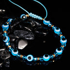 Pulseira de cordão com múltiplas contas olho azul protetor azul-turquesa