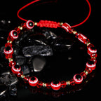Pulseira de cordão com múltiplas contas olho azul protetor vermelha