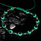 Pulseira de cordão com múltiplas contas olho azul protetor verde