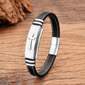 Pulseira Cruz em Couro Preto estilo a branco