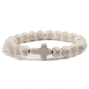 Bracelet Croix en Pierres Naturelles blanc