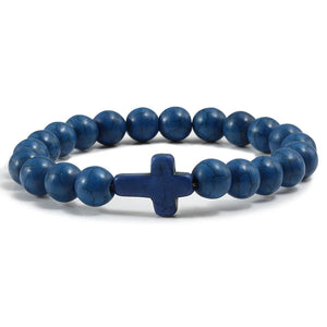 Bracelet Croix en Pierres Naturelles bleu