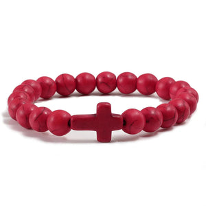 Bracelet Croix en Pierres Naturelles rouge