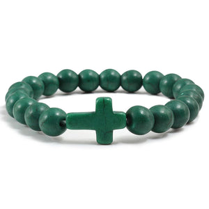 Bracelet Croix en Pierres Naturelles vert foncé