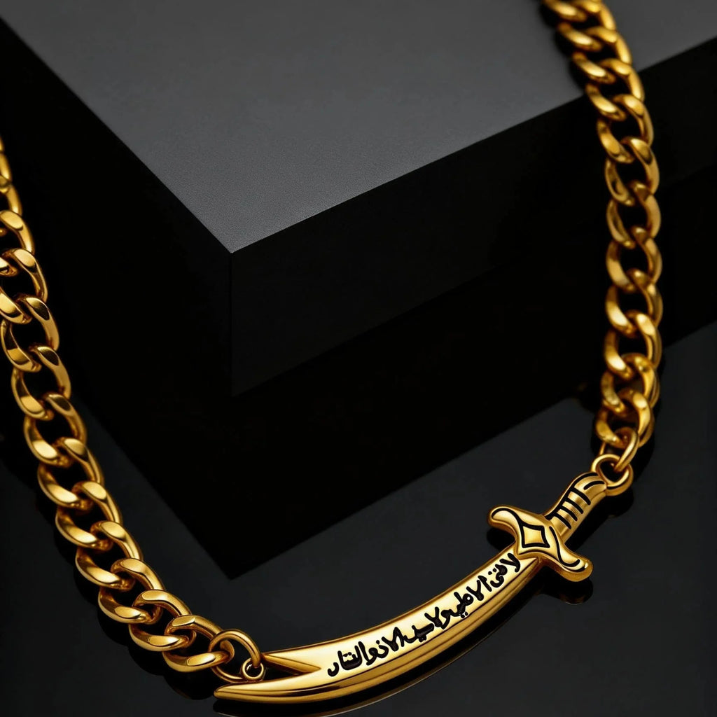 Bracciale cubano da uomo con spada Ali Zulfiqar araba oro