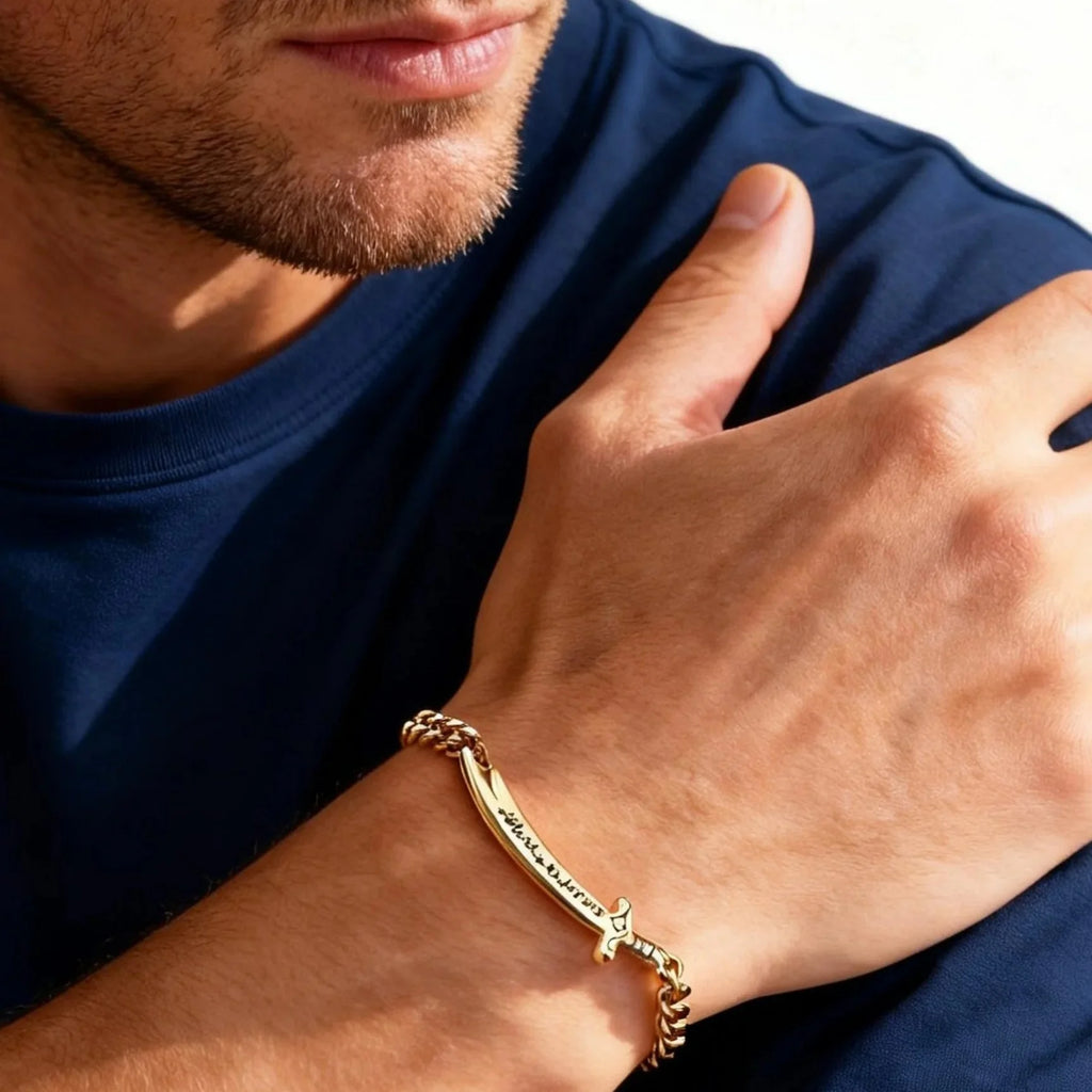 Bracciale cubano da uomo con spada Ali Zulfiqar araba argento