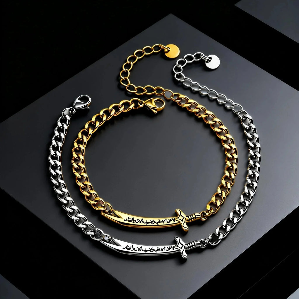 Bracciale cubano da uomo con spada Ali Zulfiqar araba argento