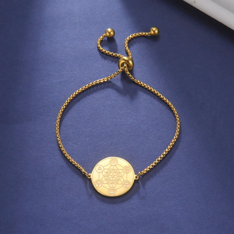 Bracelet Cube de Métatron de Protection or