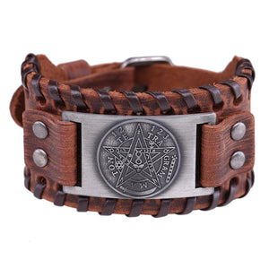 Bracelet Cuir Pentacle Sorcellerie Gourmette Wiccan 1