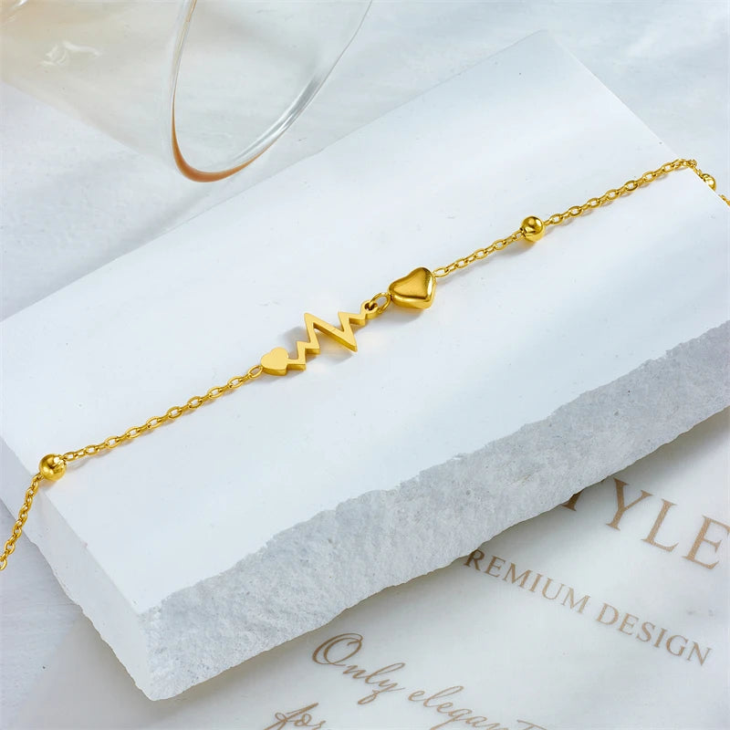 Bracelet de Cheville avec Coeurs et Electrocardiogramme