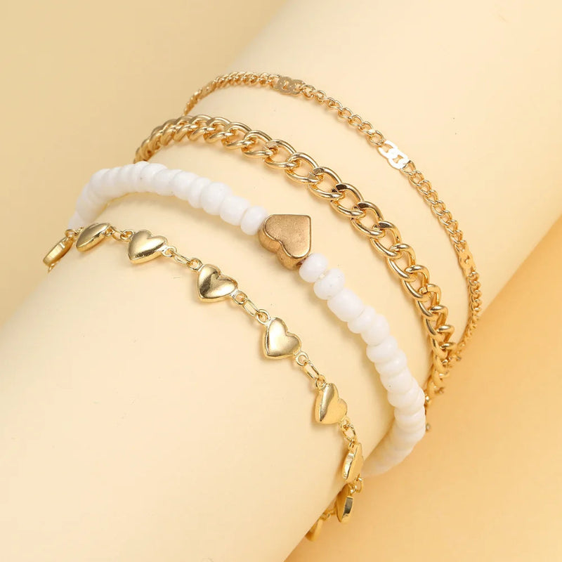 Bracelet de Cheville avec Perles coeurs