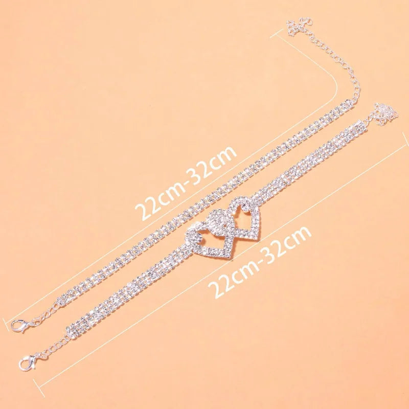 Heart and rhinestone ankle bracelet for women