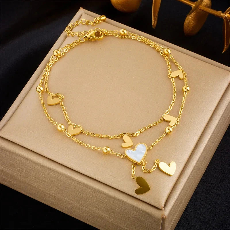 Bracelet de Cheville Double Rang Coeur