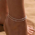 Bracelet de Cheville Fin Double Rang argent