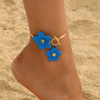 Women's blue flower anklet