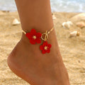 Women's red flower anklet