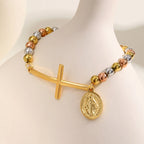 Bracelet de Foi avec croix et médaille de la Vierge Marie multicolore