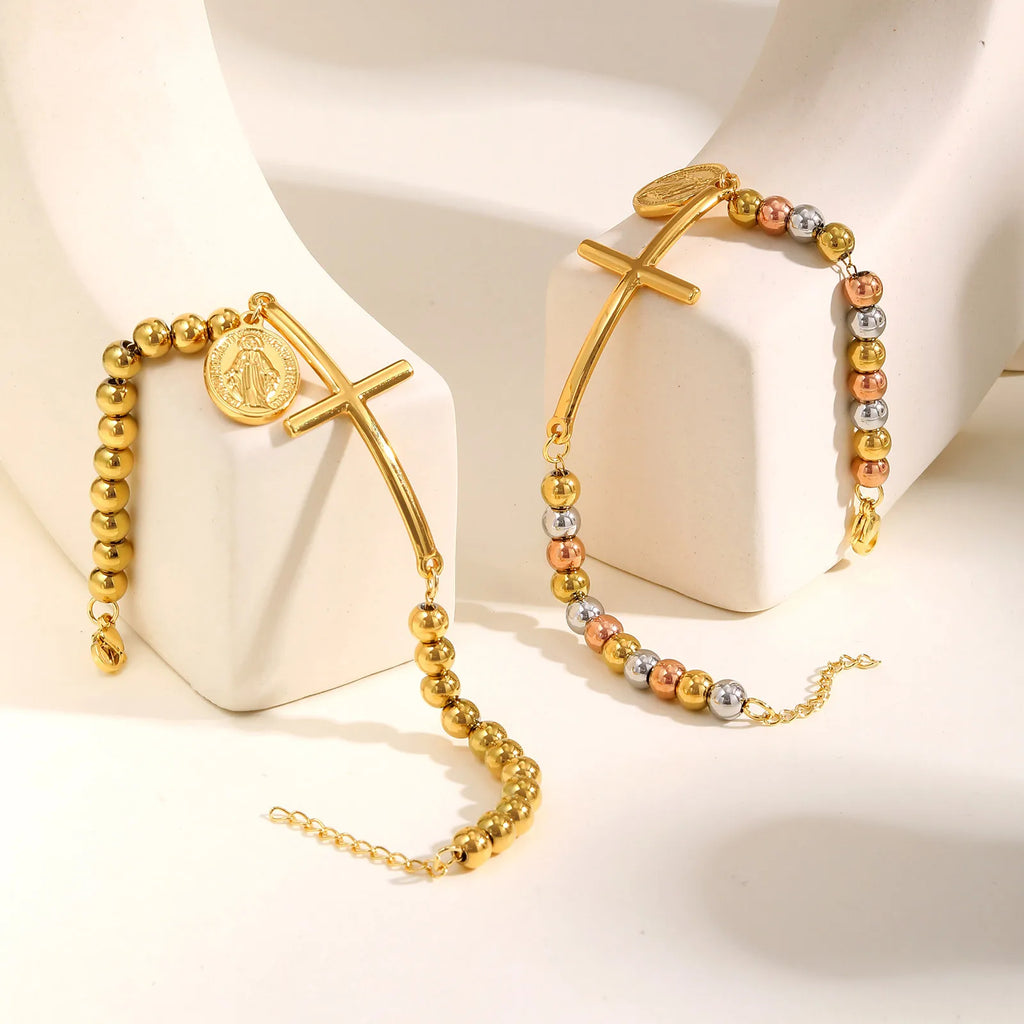 Bracelet de Foi avec croix et médaille de la Vierge Marie 
