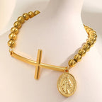 Bracelet de Foi avec croix et médaille de la Vierge Marie or