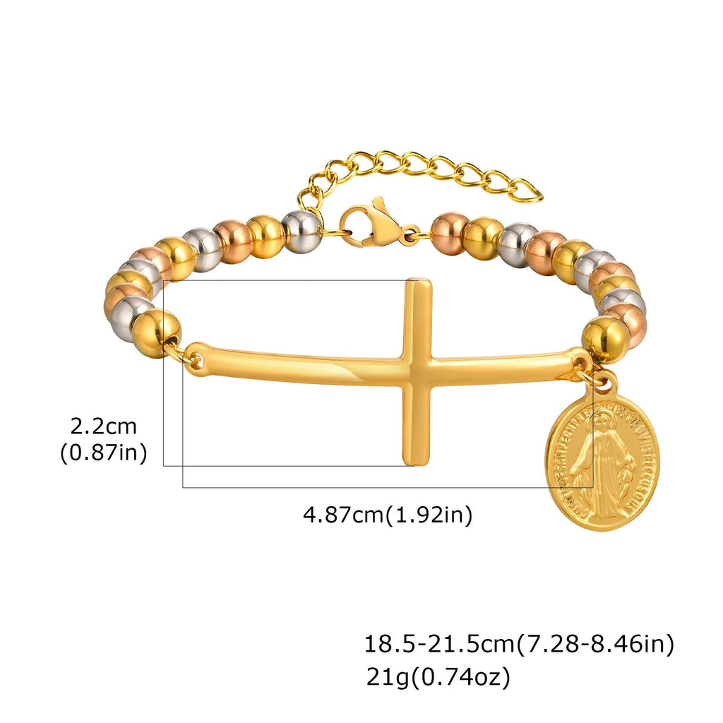 Bracelet de Foi avec croix et médaille de la Vierge Marie multicolore