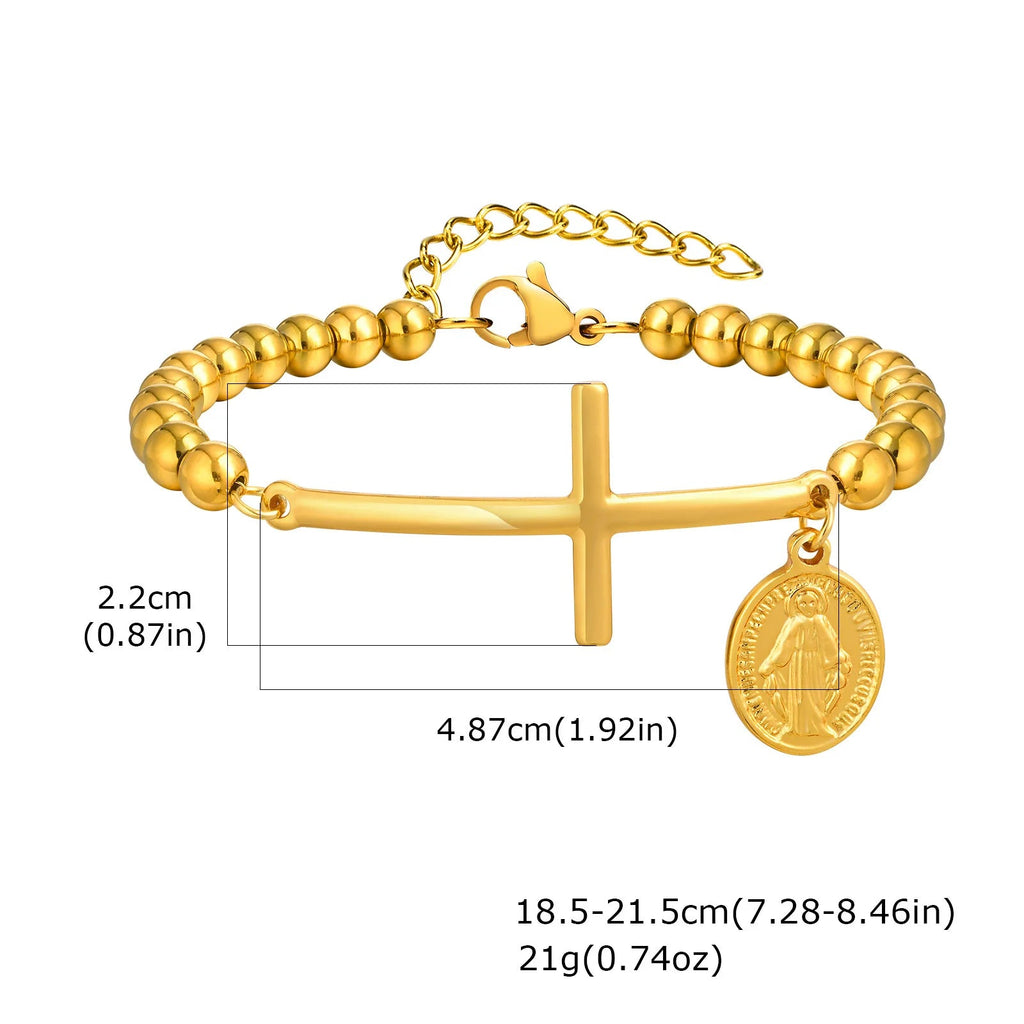 Bracelet de Foi avec croix et médaille de la Vierge Marie or