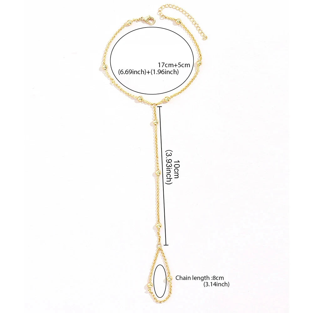 Bracelet de Main Boules Bijou Femme Chaîne Main & Doigt or