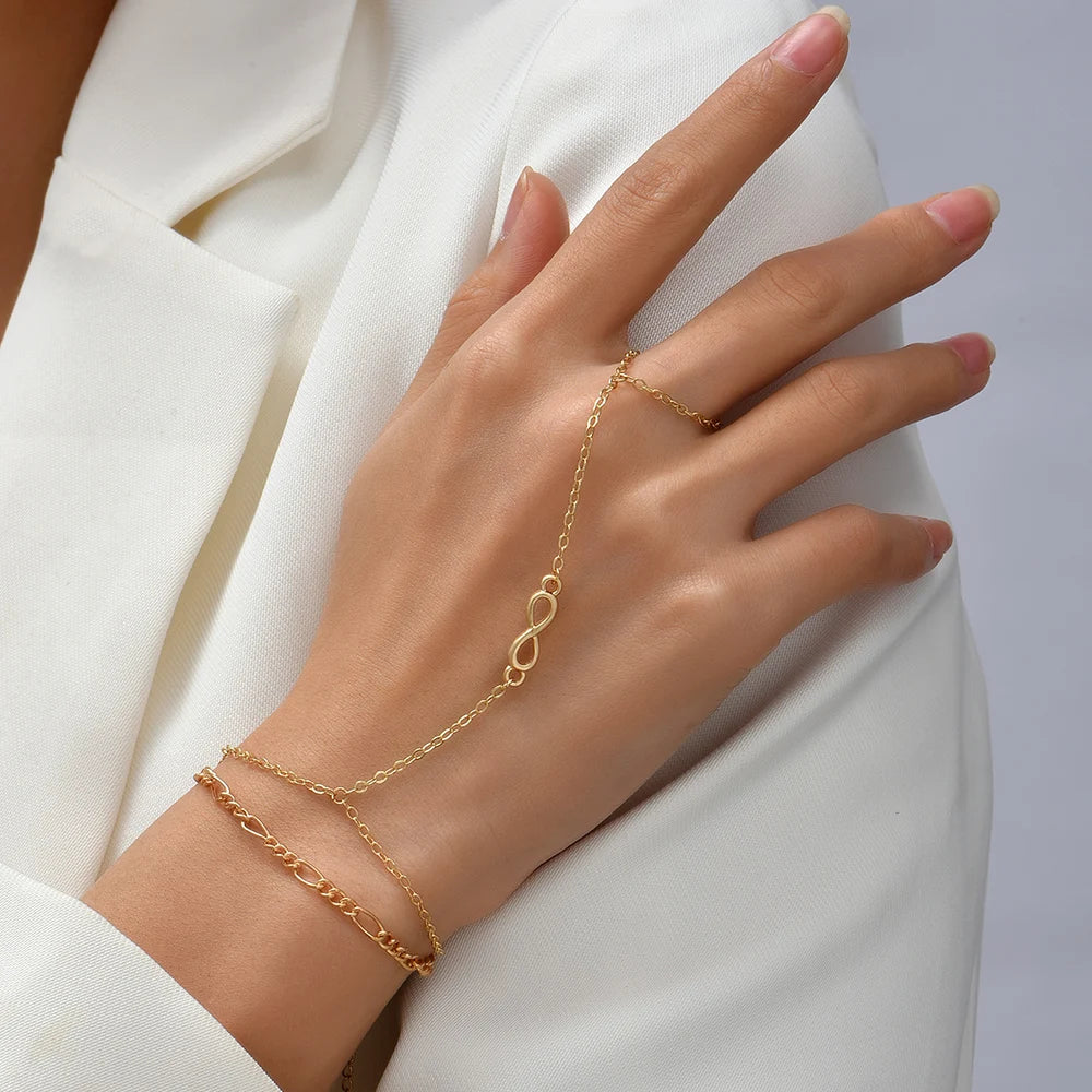 Bracciale A Catena Oro Per Donna Con Anelli E Pietre CZ – Regolabile, Ipoallergenico, Idea Regalo Di Moda