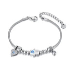 Bracelet de Protection avec Main de Fatma et Oeil Bleu argent