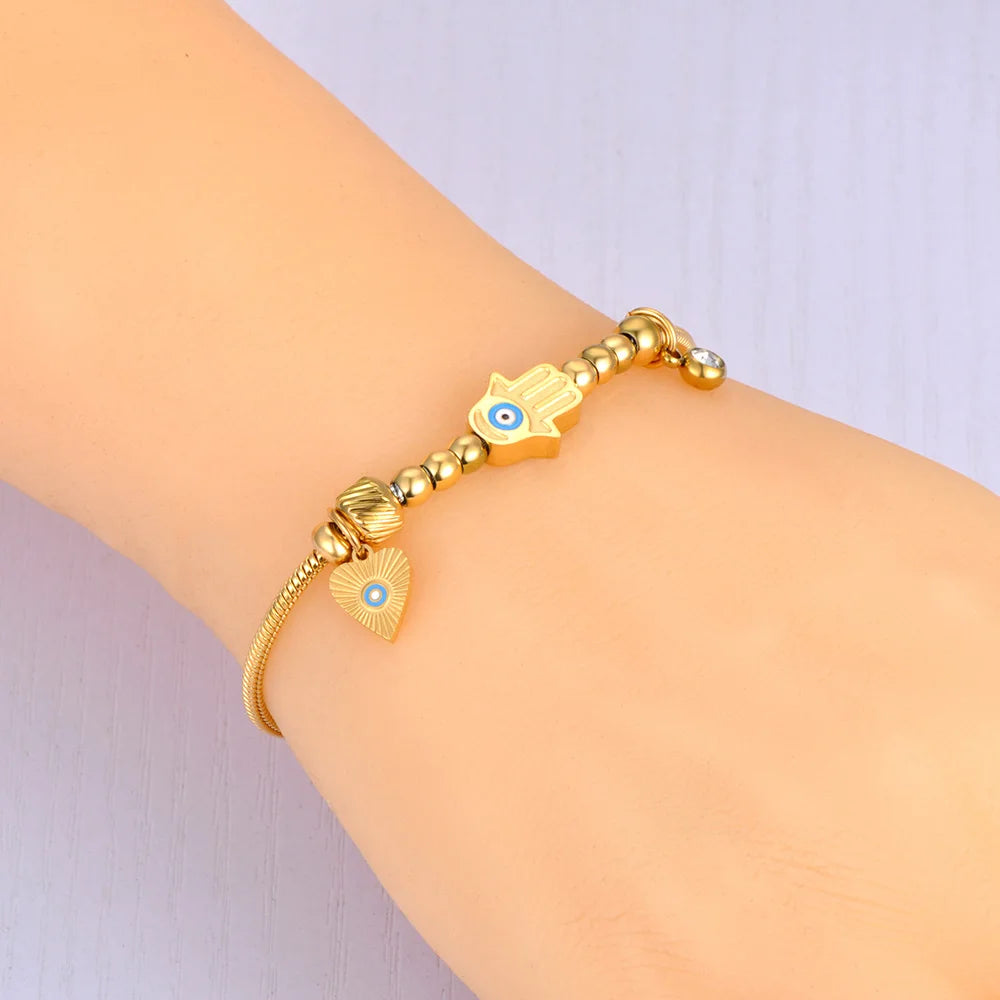 Bracelet de Protection avec Main de Fatma et Oeil Bleu or