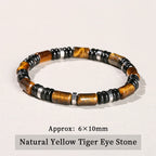 Bracelet élastique triple protection – oeil de tigre, onyx et hématite
