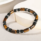 Bracelet élastique triple protection – oeil de tigre, onyx et hématite