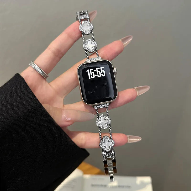 Ersatzarmband für Apple Watch - Kleeblatt-Design Silber Schwarz