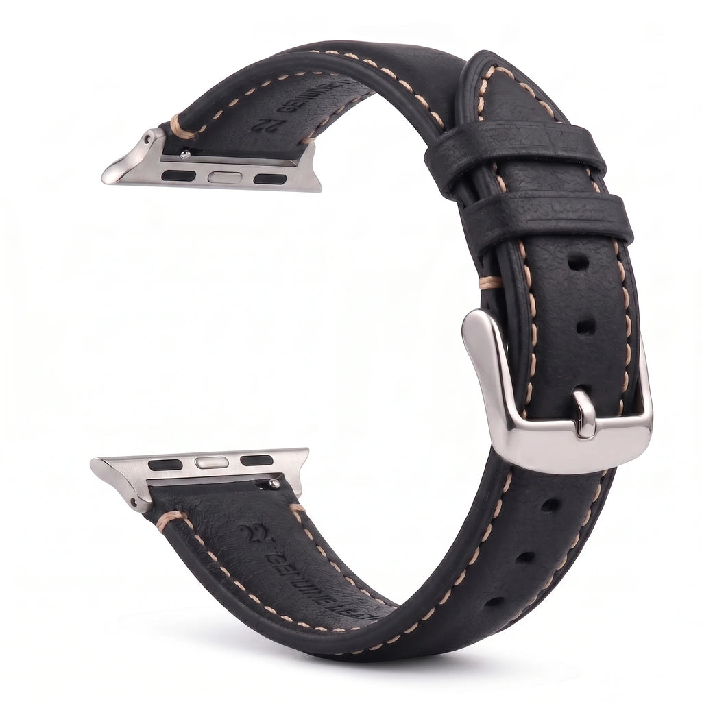 Bracelet de remplacement pour Apple Watch en cuir classique noir argent