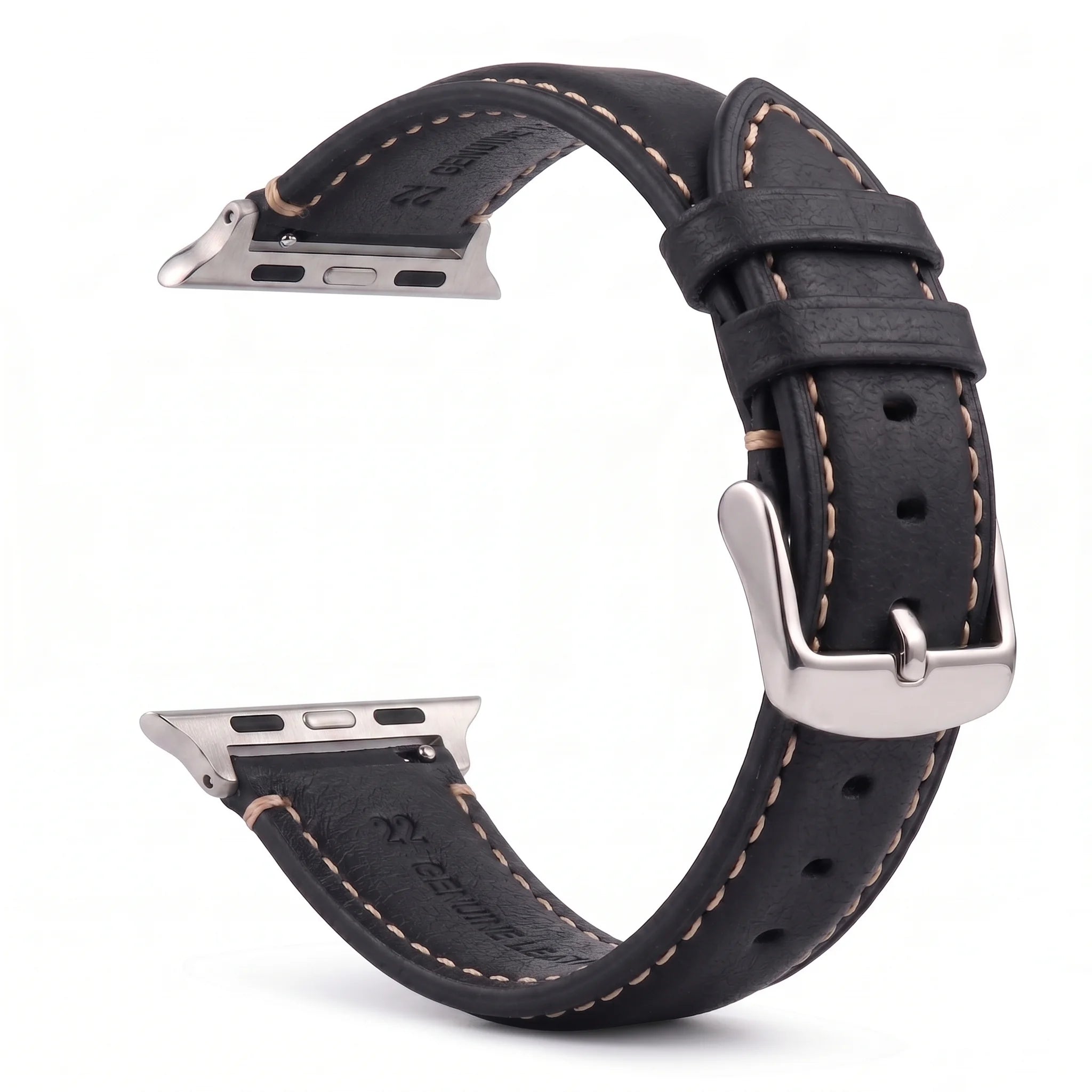 Bracelet de remplacement pour Apple Watch en cuir classique noir argent