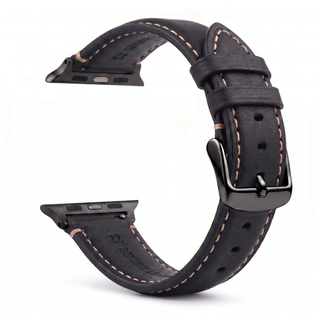 Bracelet de remplacement pour Apple Watch en cuir classique noir